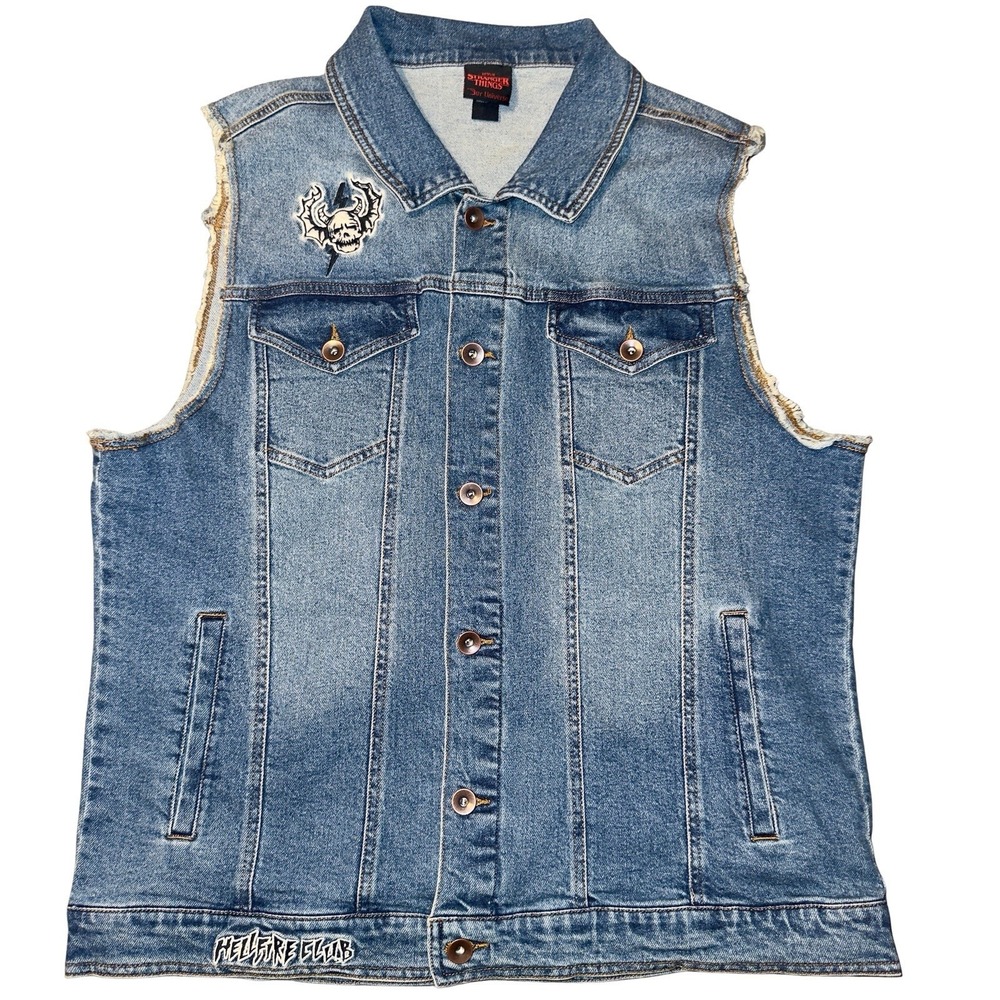 Stranger Things Denim Vest Mens XL Eddie Munson‎ Hellfire Club Demobat Slayer